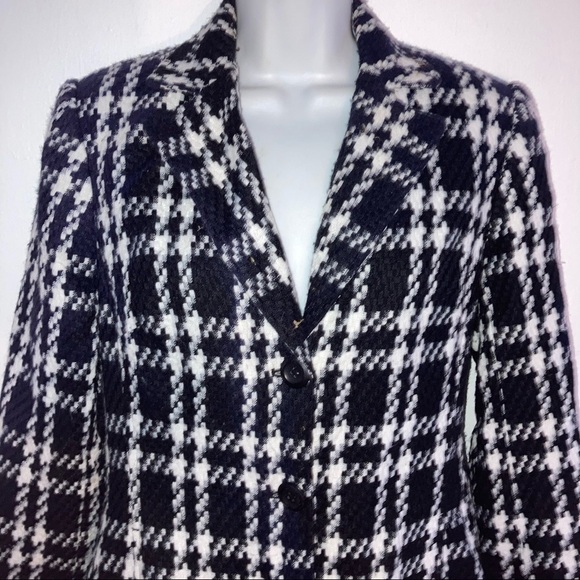 Worthington Long Plaid Jacket Coat 4 Blue White - Picture 2 of 6